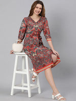 Dearly Red Floral Print Tie -Knotted Women Dress