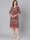 Dearly Red Floral Print Tie -Knotted Women Dress