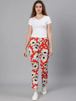 Oscar Red Floral Print Elasticated Women Pant