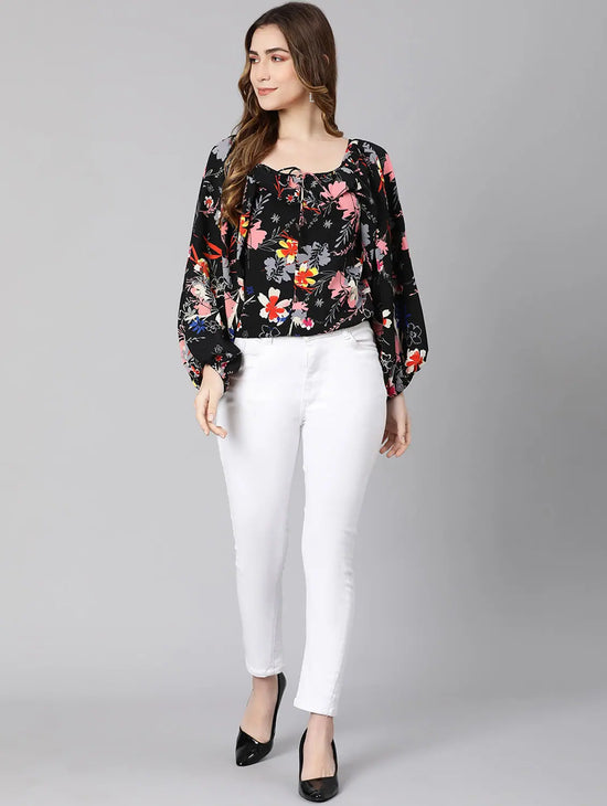 Bag Of Colors Floral Print Frill Styles Women Top