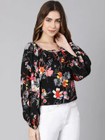 Bag Of Colors Floral Print Frill Styles Women Top