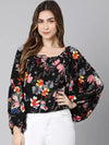 Bag Of Colors Floral Print Frill Styles Women Top