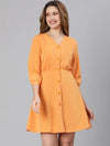 Oragnic Plain Orange Button-Down Women Dress