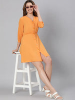 Oragnic Plain Orange Button-Down Women Dress