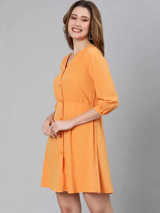 Oragnic Plain Orange Button-Down Women Dress