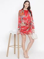 Hot red floral print women wrap dress