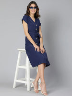 Churlish Blue Linen Blend Meld Women Tie-Knot Dress