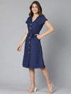 Churlish Blue Linen Blend Meld Women Tie-Knot Dress