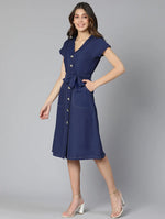 Churlish Blue Linen Blend Meld Women Tie-Knot Dress