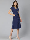 Churlish Blue Linen Blend Meld Women Tie-Knot Dress