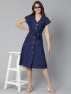 Churlish Blue Linen Blend Meld Women Tie-Knot Dress