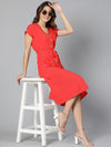 Stickling Red Linen Blend Meld Women Tie-Knot Dress