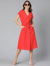 Stickling Red Linen Blend Meld Women Tie-Knot Dress