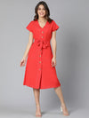 Stickling Red Linen Blend Meld Women Tie-Knot Dress