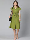 Frezz Khaki Color Linen Blend Meld Women Tie-Knot Dress