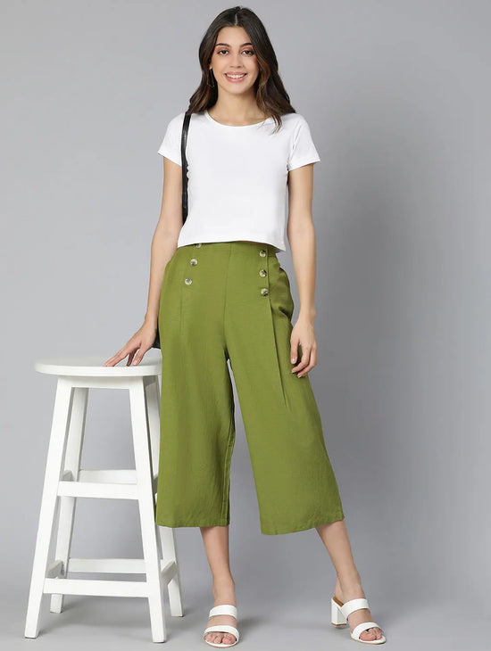 Incredible Khaki Linen Blend Meld Women Culottes