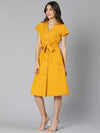 Mustard Color Linen Blend Meld Women Tie-Knot Dress