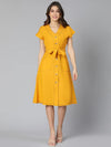 Mustard Color Linen Blend Meld Women Tie-Knot Dress