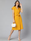 Mustard Color Linen Blend Meld Women Tie-Knot Dress