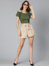 Badazzle Beige Color Linen Blend Made Women Shorts