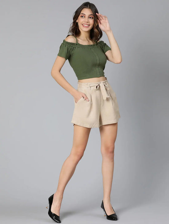 Badazzle Beige Color Linen Blend Made Women Shorts