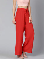 Red Color Linen Blend Meld Women Pant