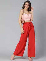 Red Color Linen Blend Meld Women Pant