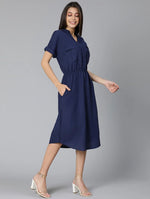 Zubanic Navy Blue Women Long Linen Blend Dress