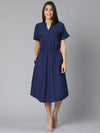 Zubanic Navy Blue Women Long Linen Blend Dress