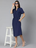 Zubanic Navy Blue Women Long Linen Blend Dress