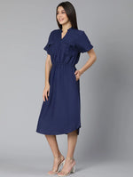 Zubanic Navy Blue Women Long Linen Blend Dress