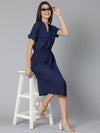 Zubanic Navy Blue Women Long Linen Blend Dress