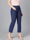 Treasure Blue Linen Blend Meld Women Tie-Knot Pant