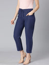 Treasure Blue Linen Blend Meld Women Tie-Knot Pant