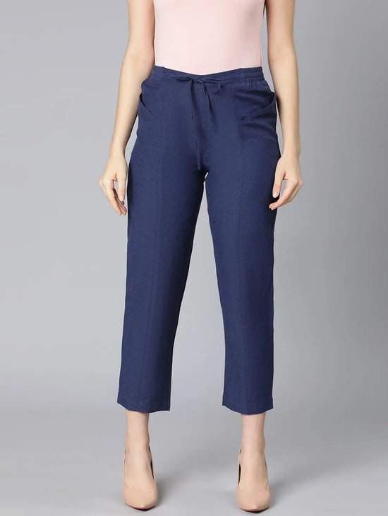 Treasure Blue Linen Blend Meld Women Tie-Knot Pant