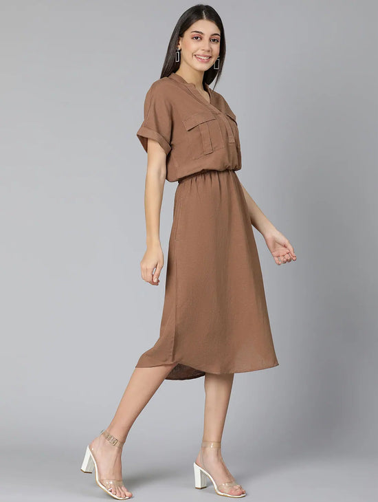 Curious Brown Women Long Linen Blend Dress