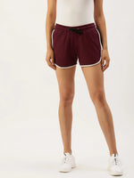 Women Maroon Solid Regular Shorts