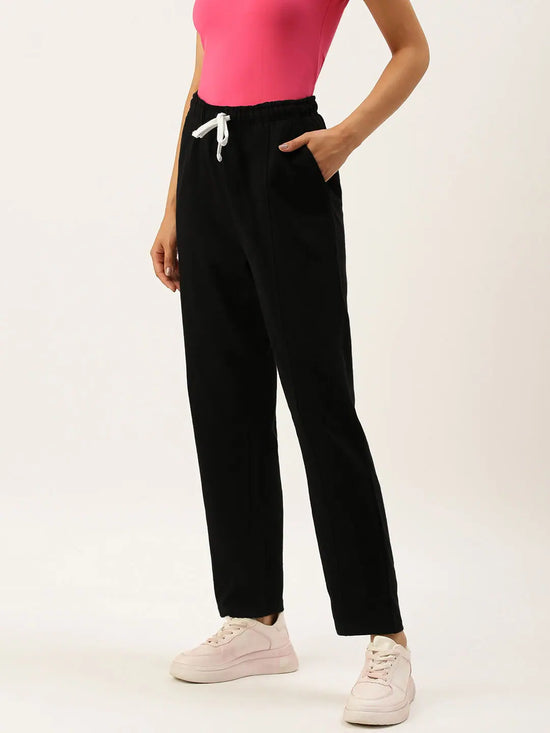 Women Black Straight Fit Track Pants