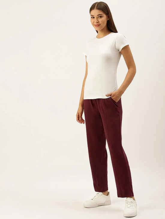 Women Maroon Straight Fit Track Pants