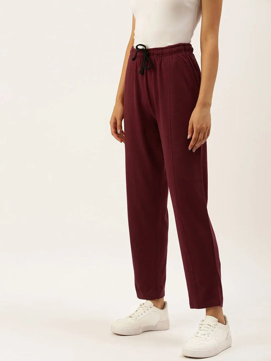 Women Maroon Straight Fit Track Pants