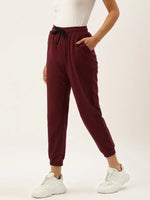 Women Maroon Straight Essential Track Pants