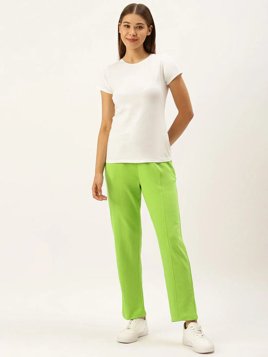 Women Green Straight Solid Track Pant