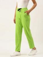 Women Green Straight Solid Track Pant