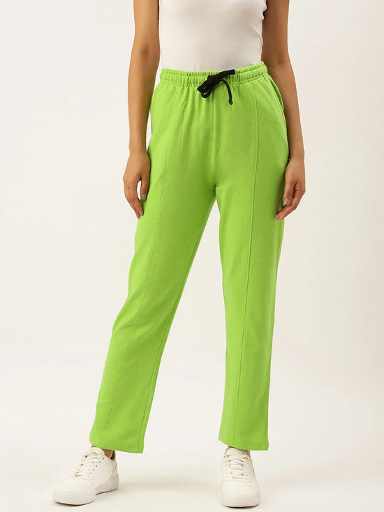 Women Green Straight Solid Track Pant