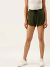 Women Green Solid Regular Shorts