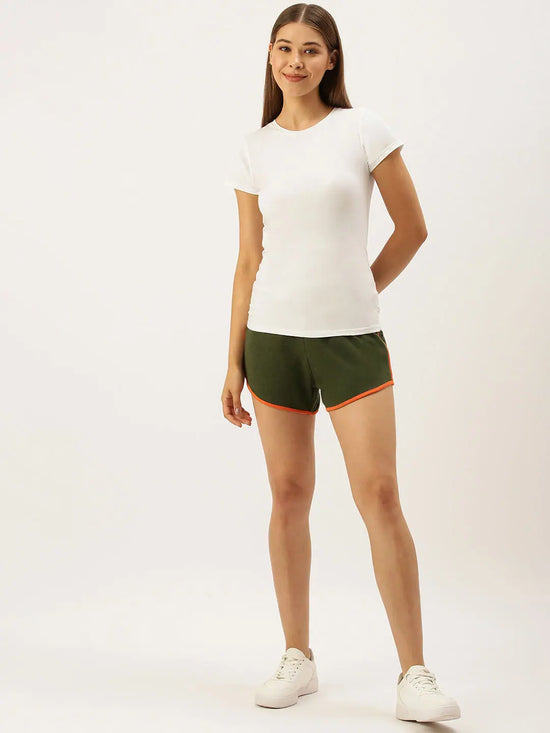 Women Green Solid Regular Shorts