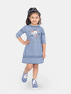 Naughty Ninos Girls Denim Embroidered Fit and Flare Dress