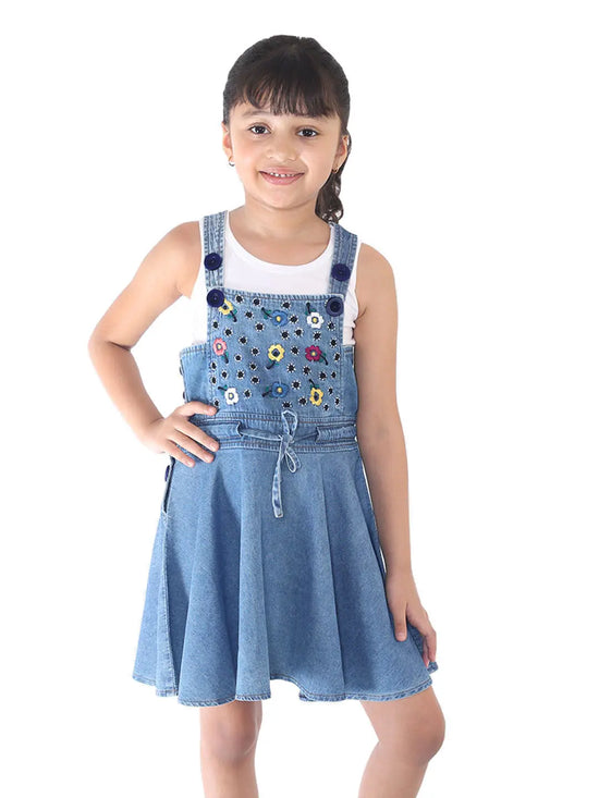 Naughty Ninos Girls Denim Embroidered Pinafore Dress