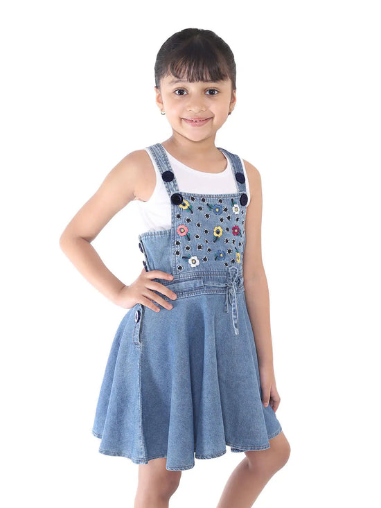 Naughty Ninos Girls Denim Embroidered Pinafore Dress