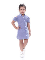 Naughty Ninos Girls Blue & White Checked Shirt Dress